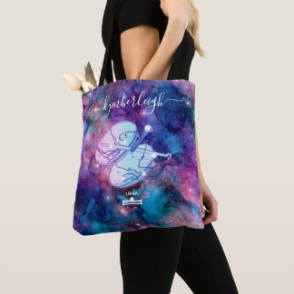 Tote Bag Libra Zodiac Signal Cosmique Monogramme Nom Pink B