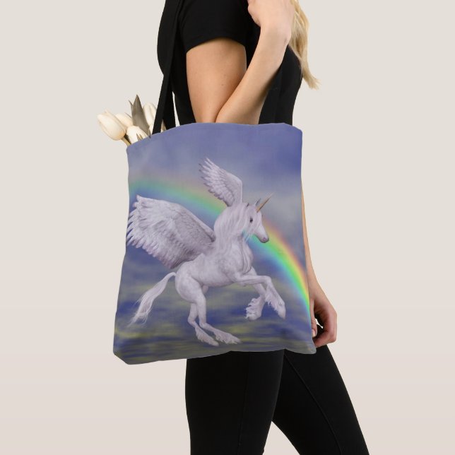 Tote Bag Licorne volant au-dessus de l'art de cheval de fan (De près)