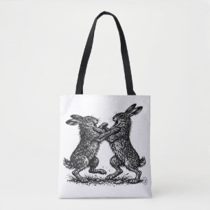 Tote Bag Lièvres Boxeurs – Duel encre hantée des bois