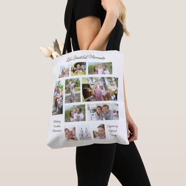 Tote Bag Lifes beaux moments 3 Citations 11 Photo Collage (De près)