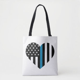 Tote Bag Ligne Bleue mince Coeur drapeau américain