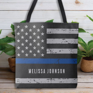 Tote Bag Ligne bleue mince du drapeau américain de la poli