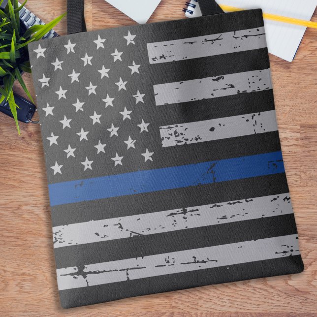 Tote Bag Ligne Bleue Mince États-Unis Drapeau - Policier (Créateur téléchargé)