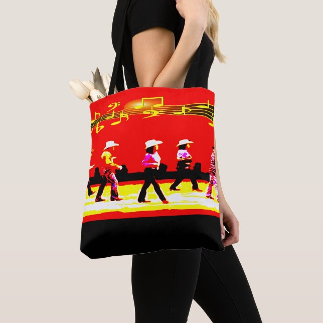 Tote Bag Ligne dansant le noir rouge de groupe occidental (De près)