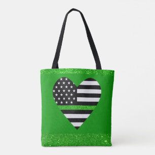 Tote Bag Ligne de Parties scintillant verte mince