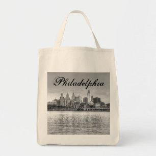 Tote Bag Ligne d'horizon Philadelphie en noir et blanc