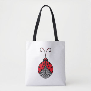 Tote Bag Ligne rouge noir et blanc, enchevêtrement ladybug