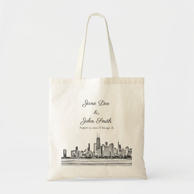 Tote Bag Ligne Skyline Chicago personnalisée (Devant)