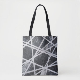 Tote Bag Lignes blanches abstrait noir et blanc