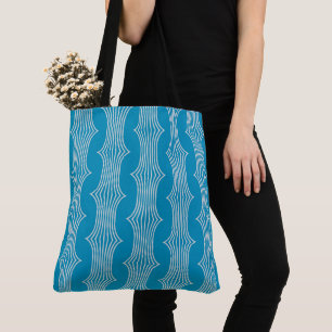 Tote Bag Lignes blanches Abstraites rétro sur Motif bleu