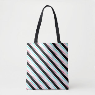 Tote Bag Lignes de bandes régimentaires inclinées en noir b