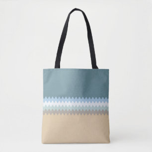 Tote Bag Lignes ondulées - Brown clair/Sable/Beige/Turquoi