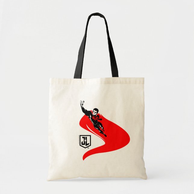 Tote Bag Ligue de Justice | Superman Flying Noir Pop Art (Devant)