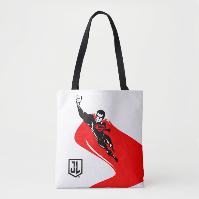Tote Bag Ligue de Justice | Superman Flying Noir Pop Art (Devant)