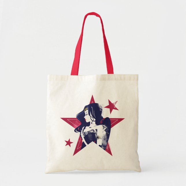 Tote Bag Ligue de Justice | Wonder Woman & Stars Pop Art (Devant)