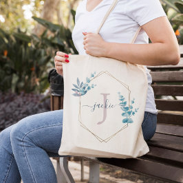 Tote Bag Lilac Aquarelle Eucalyptus Cadre Monogramme