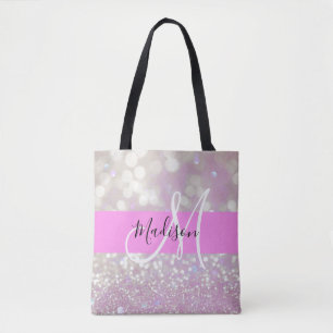 Tote Bag Lilac Girly Pailleté Paillettes Monogramme Nom