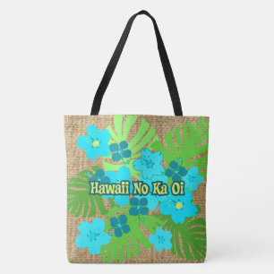 Tote Bag Limahuli Garden Hawaiian Floral Beach Bag -Turq