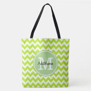 Tote Bag Lime Chevron, Monogramme Personnalisé Nom