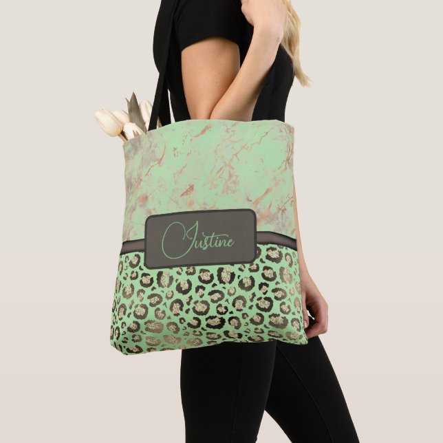 Tote Bag Lime Marbre Glitterie Or Leopard Personnalisé (De près)