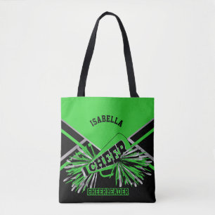 Tote Bag Lime vert, argent et Pom-pom girl noir