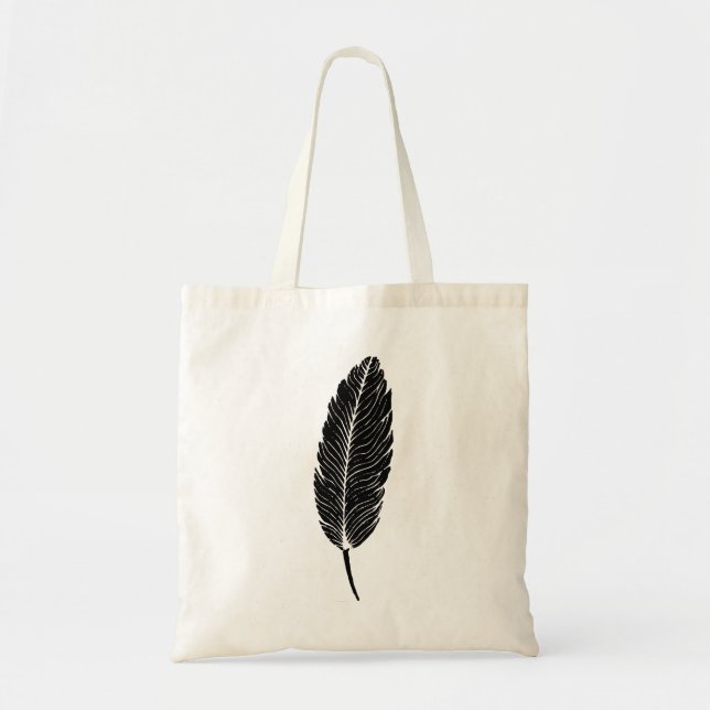 Tote Bag Linocut en plumes rustiques noir et blanc (Devant)