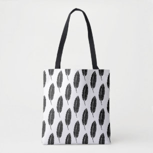 Tote Bag Linocut en plumes rustiques noir et blanc
