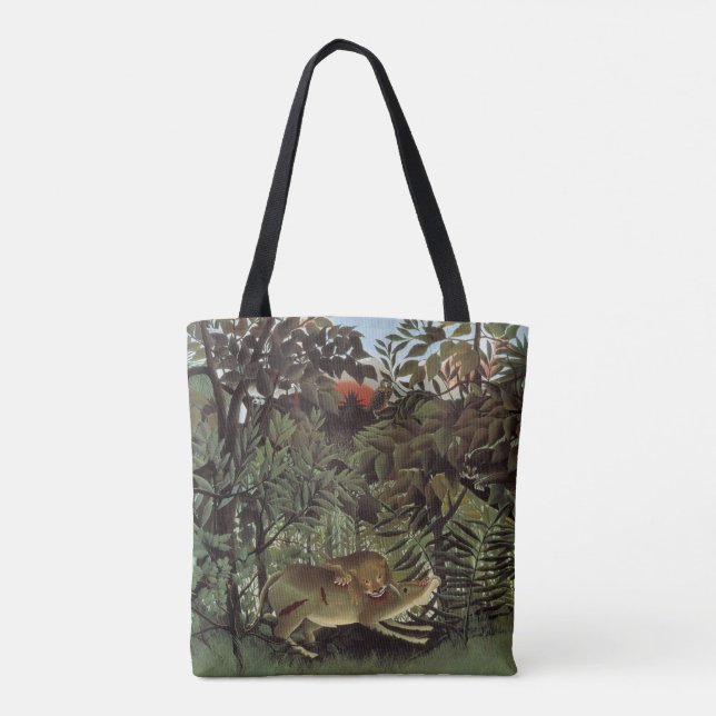 Tote Bag Lion affamé par Henri Rousseau, animal sauvage Vin (Dos)