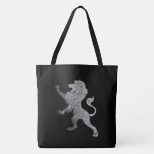Tote Bag Lion Royal Argent sur Noir