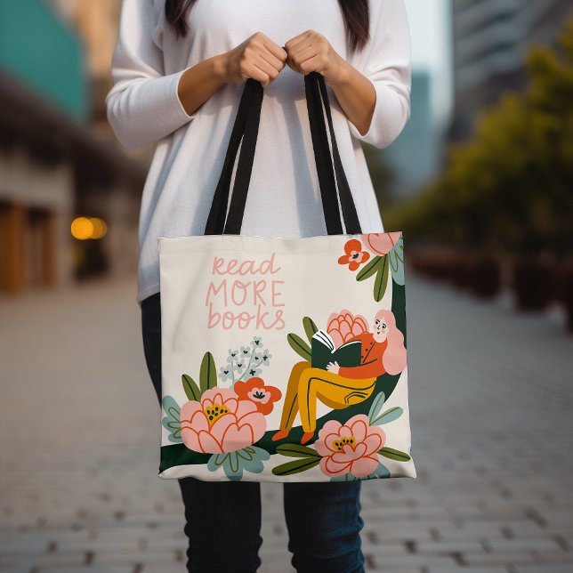 Tote Bag Lire plus Livres Lover Inspirational Floral (Créateur téléchargé)