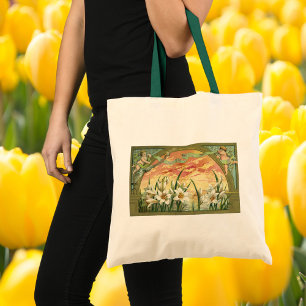 Tote Bag Lis de Pâques vintage au lever du soleil et anges