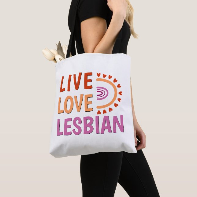 Tote Bag Live love lesbiennes célébrer la diversité boho ar (De près)