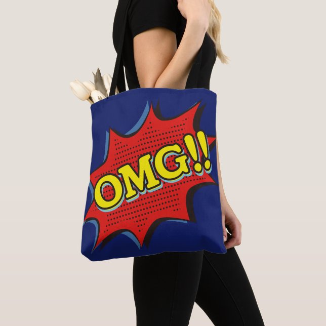 Tote Bag Livre de bande dessinée OMG Exclamation bulle roug (De près)
