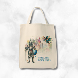 Tote Bag Livre de bibliothèque de chevalier de conte de fée
