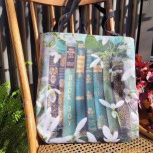 Tote Bag Livre Joy Vieux livres verts & Fleurs de printemps