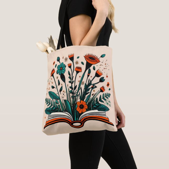 Tote Bag Livre ouvert avec Fleurs à germes (De près)
