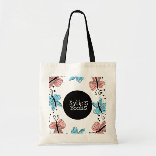 Tote Bag Livres de bibliothèque personnalisés papillons aqu