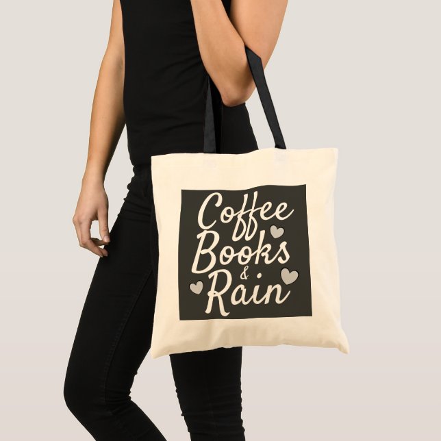 Tote Bag Livres et pluie de café mignons (Devant (produit))