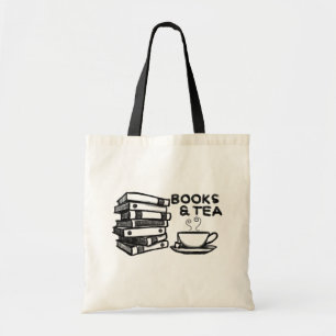 Tote Bag Livres et thé tirés par la main