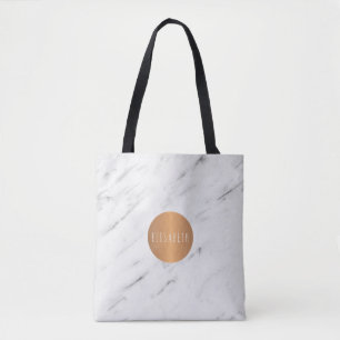 Tote Bag Livres monogrammes géométriques en cuivre Marbre b