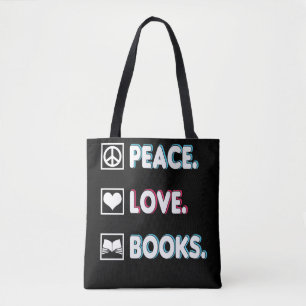 Tote Bag Livres Peace Love pour les lecteurs