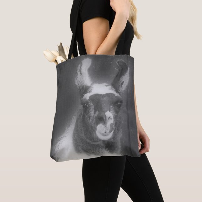 Tote Bag Llama En Animal Noir Et Blanc (De près)
