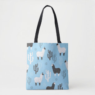 Tote Bag Llama et cactus, motif mignon.