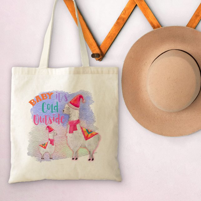Tote Bag Llamas - Bébé il fait froid dehors - Noël mignon (Créateur téléchargé)