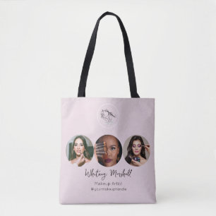 Tote Bag Logo de photo de maquillage à l'écriture rose pâle