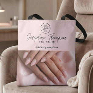Tote Bag Logo de salon de manucure rose poudré pour le bran
