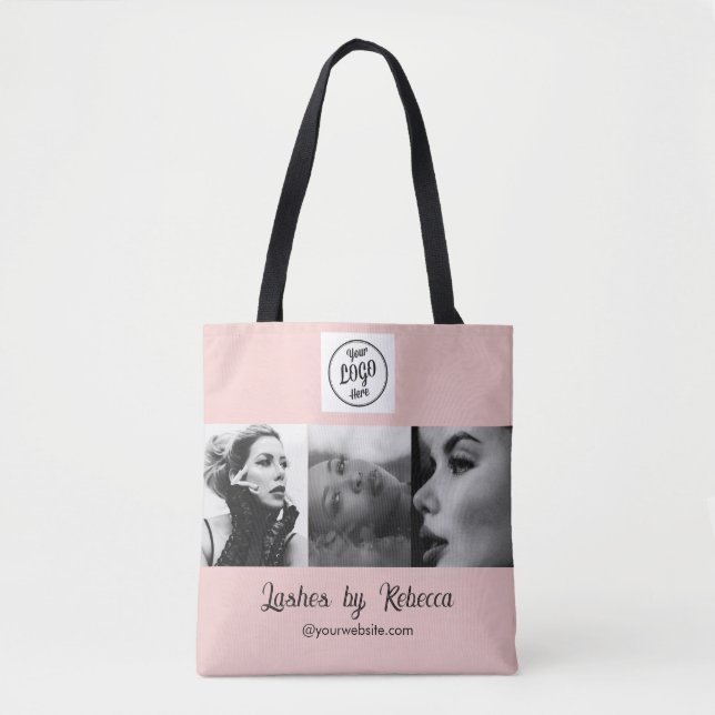 Tote Bag Logo de script rose Blush Photo Eye Lashes Studio  (Devant)