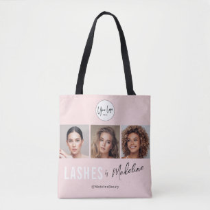 Tote Bag Logo de script rose Blush Photo Lashes Studio