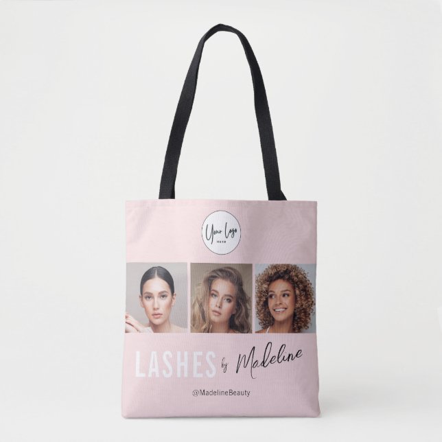 Tote Bag Logo de script rose Blush Photo Lashes Studio (Devant)