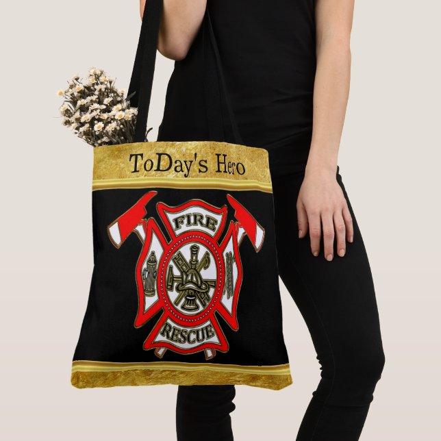 Tote Bag logo du département des pompiers Badge Or et Rouge (De près)